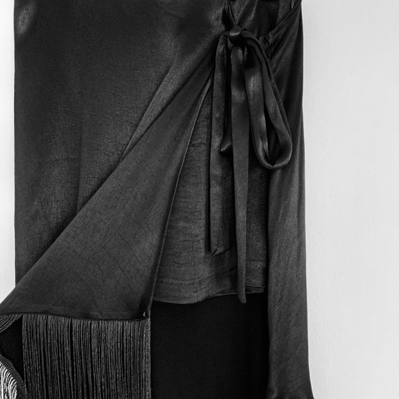 Zara Fringed Black Pareo Skirt NWT - Picture 3 of 9